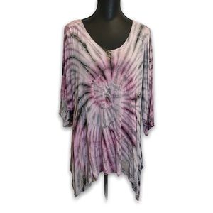 Tie Dyed Jersey Tunic XL 3/4 sleeves Scoop Neck